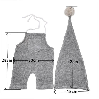Avezano Newborn Photography Gray Outfit Set with Pom-Pom Hat & Suspender Pants