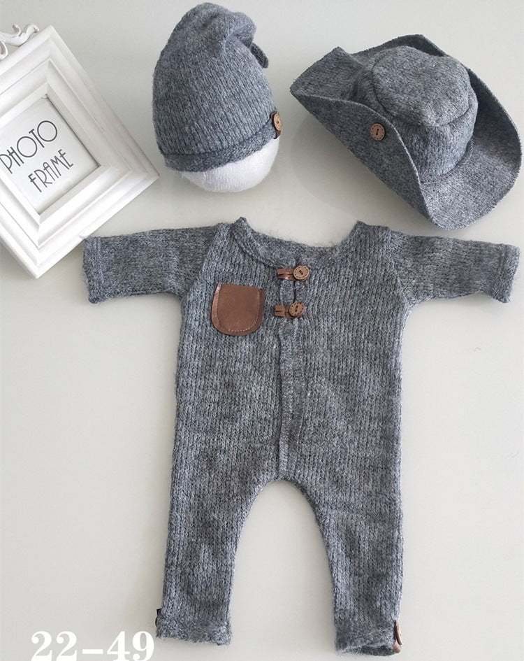 Avezano Newborn 1-Month Milestone Photography Gray Outfit Set with Hat