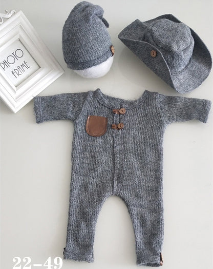 Avezano Newborn 1-Month Milestone Photography Gray Outfit Set with Hat