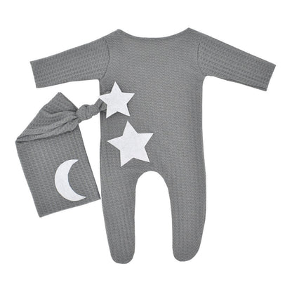 Avezano Newborn Photography Star & Moon Knitted Romper with Tail Hat 2-Piece Set