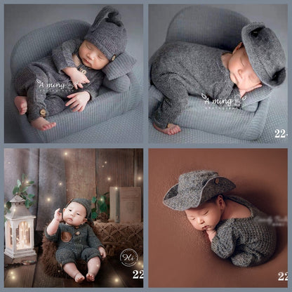 Avezano Newborn 1-Month Milestone Photography Gray Outfit Set with Hat