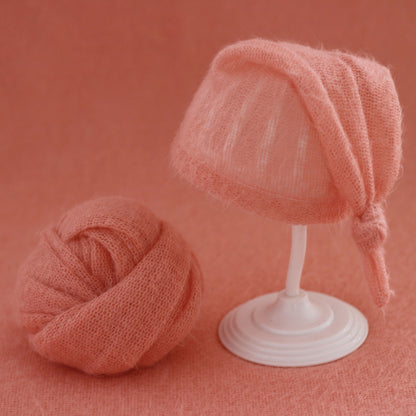 Avezano Wrapped Baby Mohair Knitted Cap and Mohair Wrap Cloth