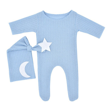 Avezano Newborn Photography Star & Moon Knitted Romper with Tail Hat 2-Piece Set