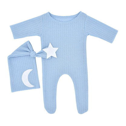 Avezano Newborn Photography Star & Moon Knitted Romper with Tail Hat 2-Piece Set