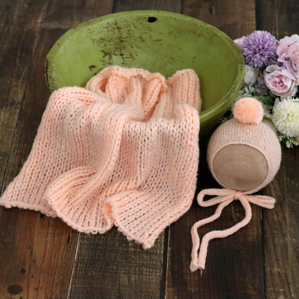 Avezano Baby Knitted Mohair Ball Cap with Padded Blanket