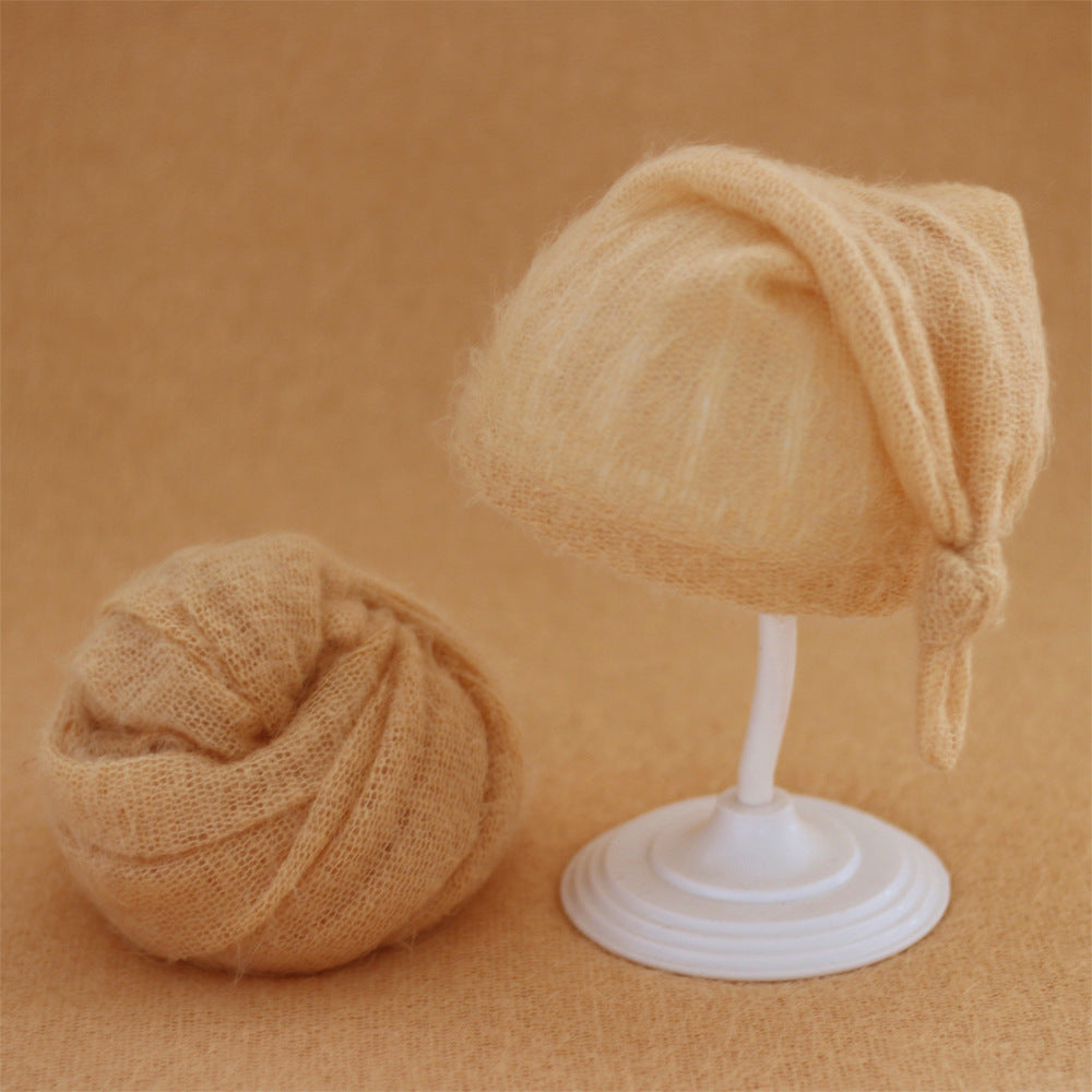 Avezano Wrapped Baby Mohair Knitted Cap and Mohair Wrap Cloth