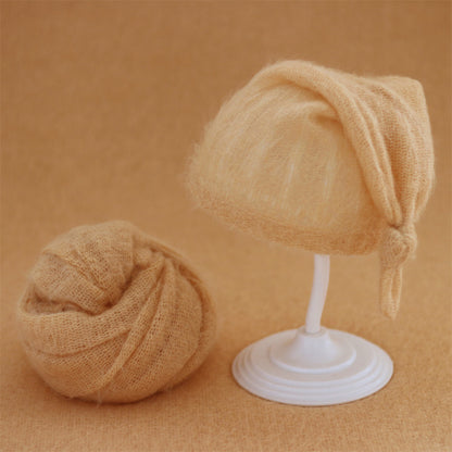 Avezano Wrapped Baby Mohair Knitted Cap and Mohair Wrap Cloth