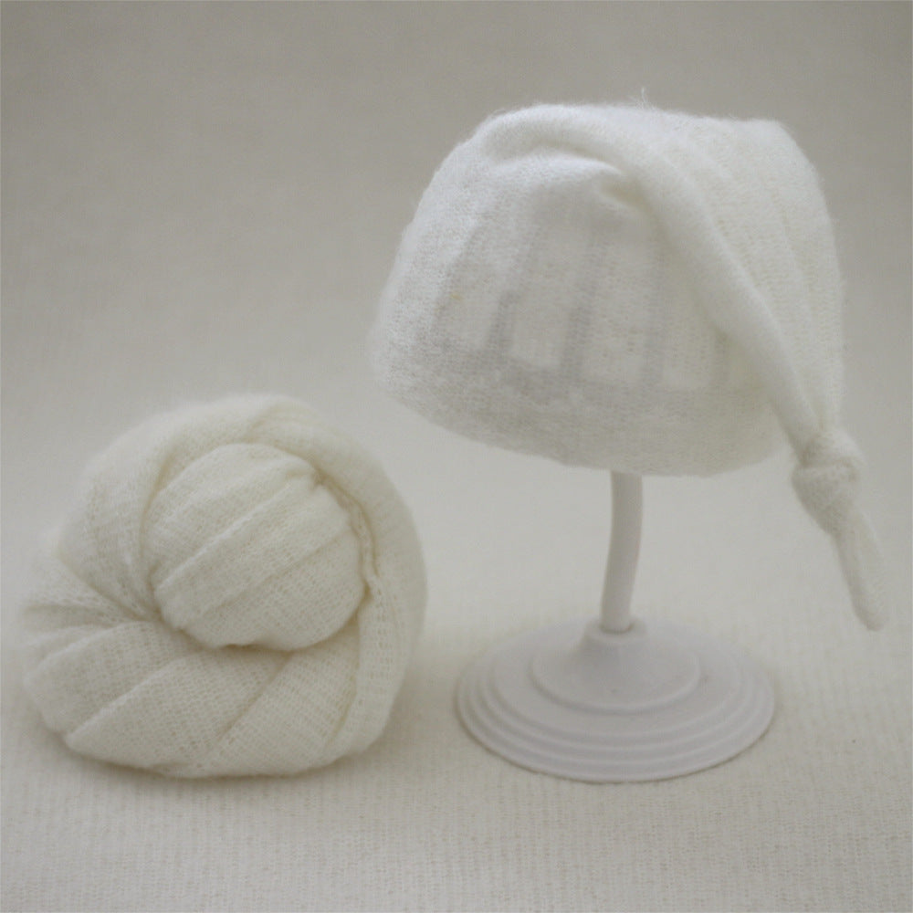 Avezano Wrapped Baby Mohair Knitted Cap and Mohair Wrap Cloth