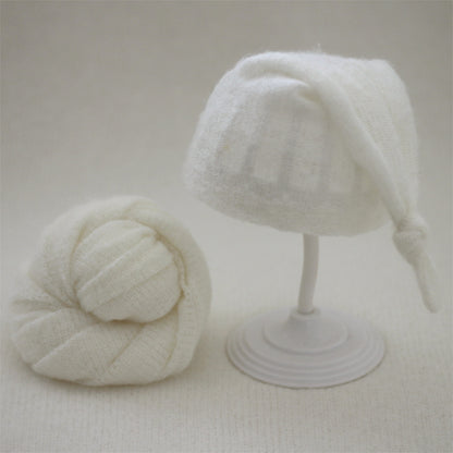 Avezano Wrapped Baby Mohair Knitted Cap and Mohair Wrap Cloth