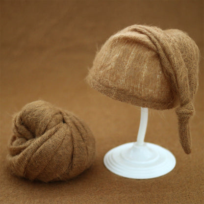 Avezano Wrapped Baby Mohair Knitted Cap and Mohair Wrap Cloth