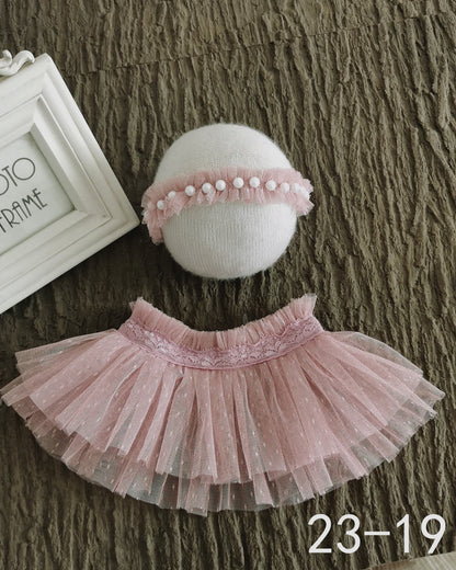 Avezano Princess Lace Tulle Puffy Dress with Pearl Hair Accessories