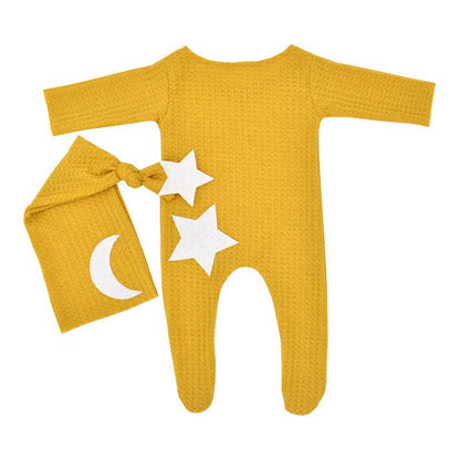 Avezano Newborn Photography Star & Moon Knitted Romper with Tail Hat 2-Piece Set