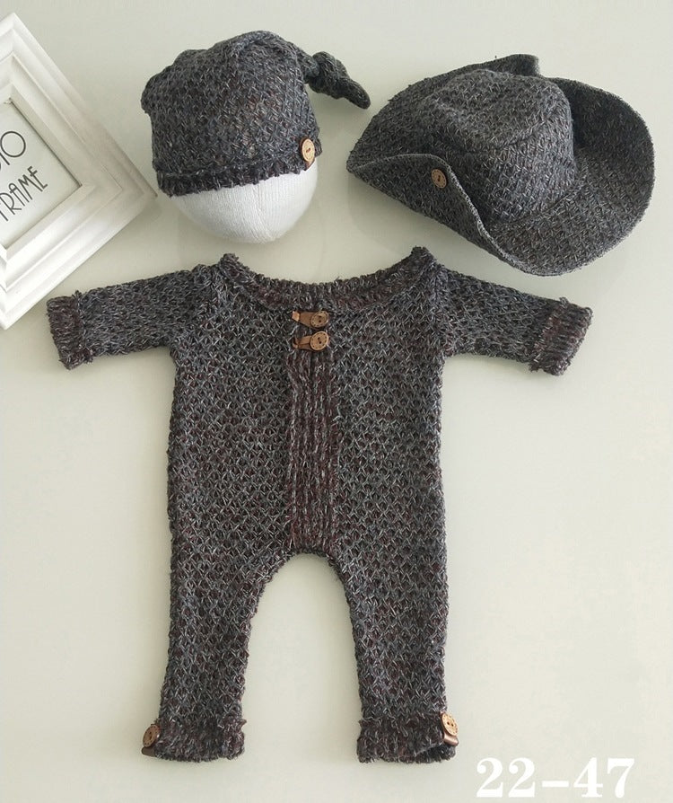 Avezano Newborn 1-Month Milestone Photography Gray Outfit Set with Hat
