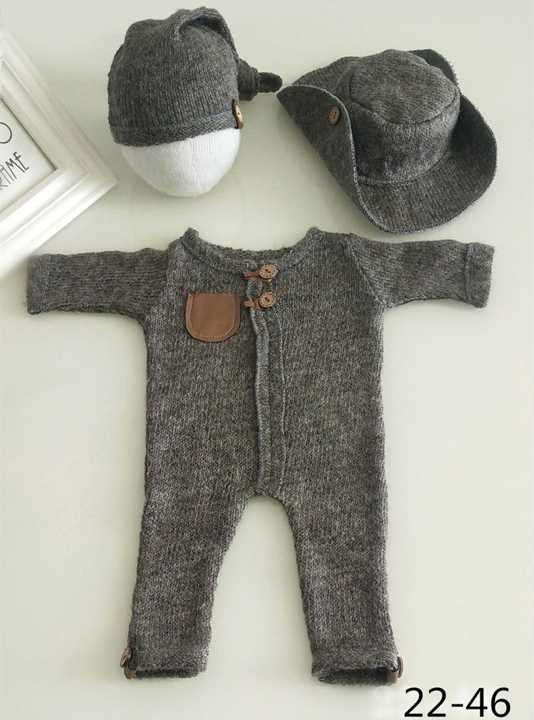 Avezano Newborn 1-Month Milestone Photography Gray Outfit Set with Hat