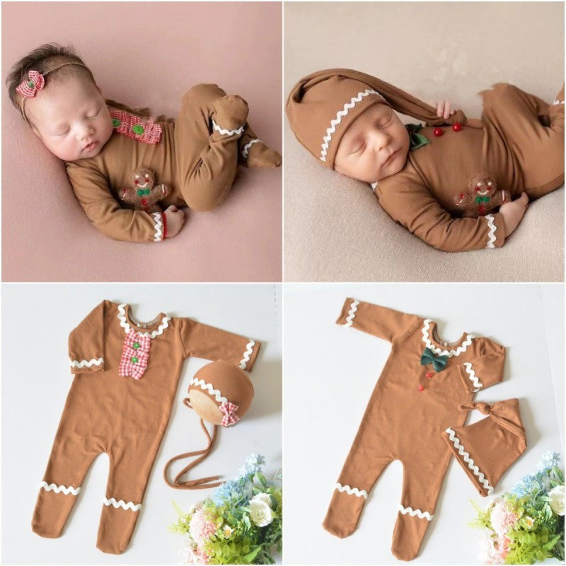Avezano Newborn Photography Baby Christmas Gingerbread Man Clothing Set