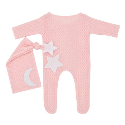 Avezano Newborn Photography Star & Moon Knitted Romper with Tail Hat 2-Piece Set