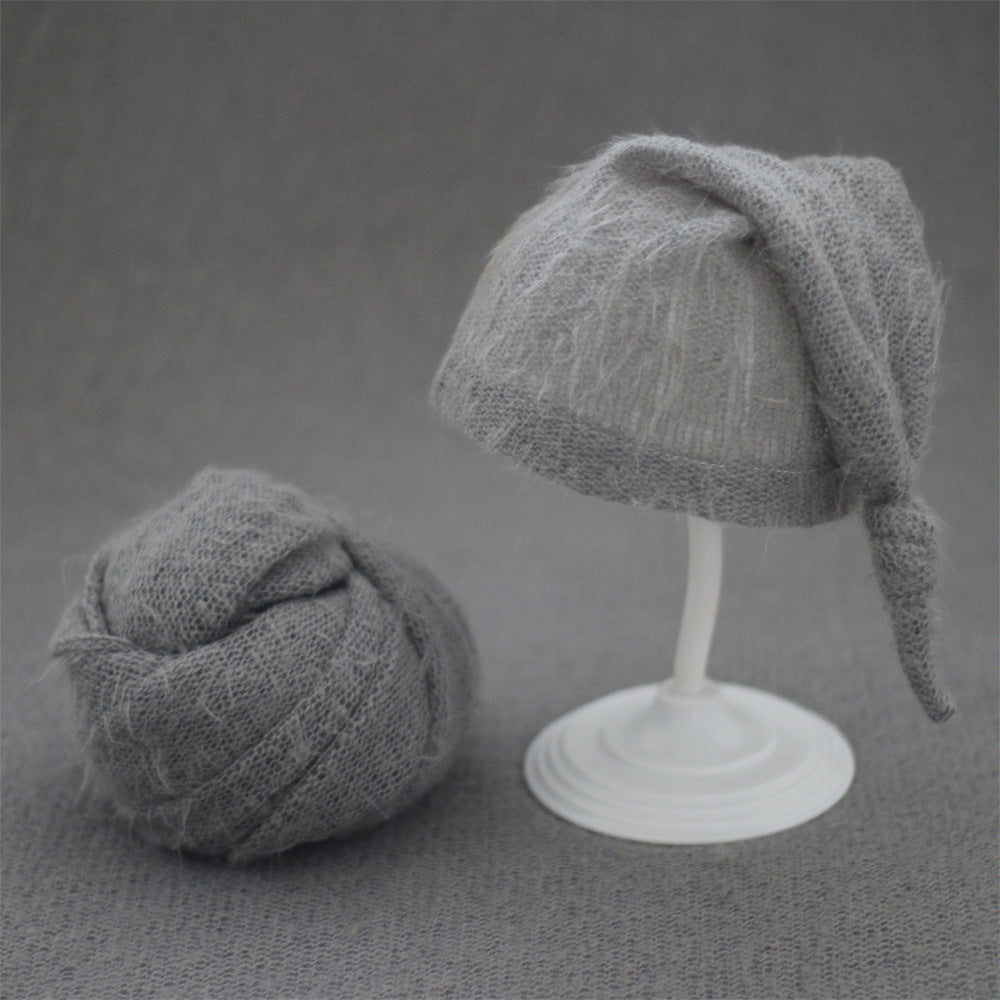 Avezano Wrapped Baby Mohair Knitted Cap and Mohair Wrap Cloth