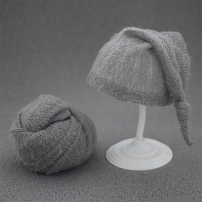 Avezano Wrapped Baby Mohair Knitted Cap and Mohair Wrap Cloth