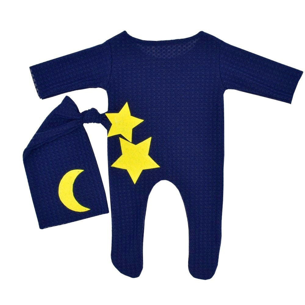 Avezano Newborn Photography Star & Moon Knitted Romper with Tail Hat 2-Piece Set