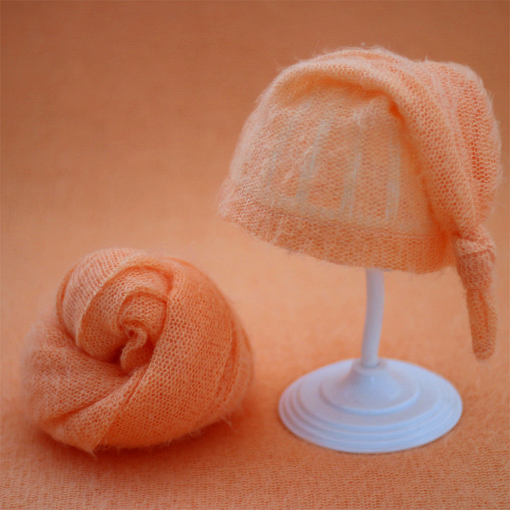Avezano Wrapped Baby Mohair Knitted Cap and Mohair Wrap Cloth