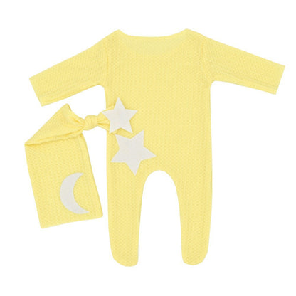 Avezano Newborn Photography Star & Moon Knitted Romper with Tail Hat 2-Piece Set