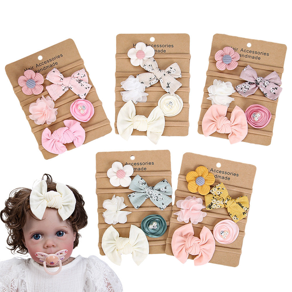 Avezano Newborn Floral Chiffon Elastic Headbands 5Pcs Photography Set