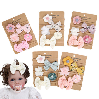 Avezano Newborn Floral Chiffon Elastic Headbands 5Pcs Photography Set