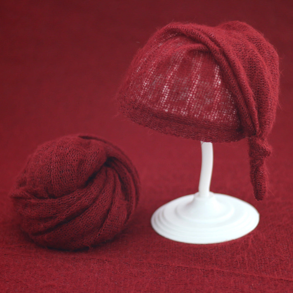 Avezano Wrapped Baby Mohair Knitted Cap and Mohair Wrap Cloth