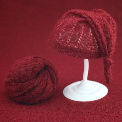 Avezano Wrapped Baby Mohair Knitted Cap and Mohair Wrap Cloth