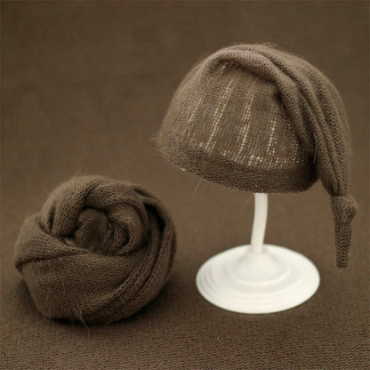 Avezano Wrapped Baby Mohair Knitted Cap and Mohair Wrap Cloth