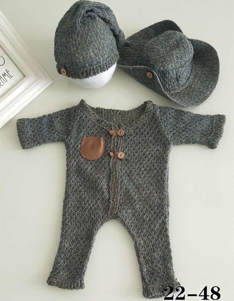 Avezano Newborn 1-Month Milestone Photography Gray Outfit Set with Hat
