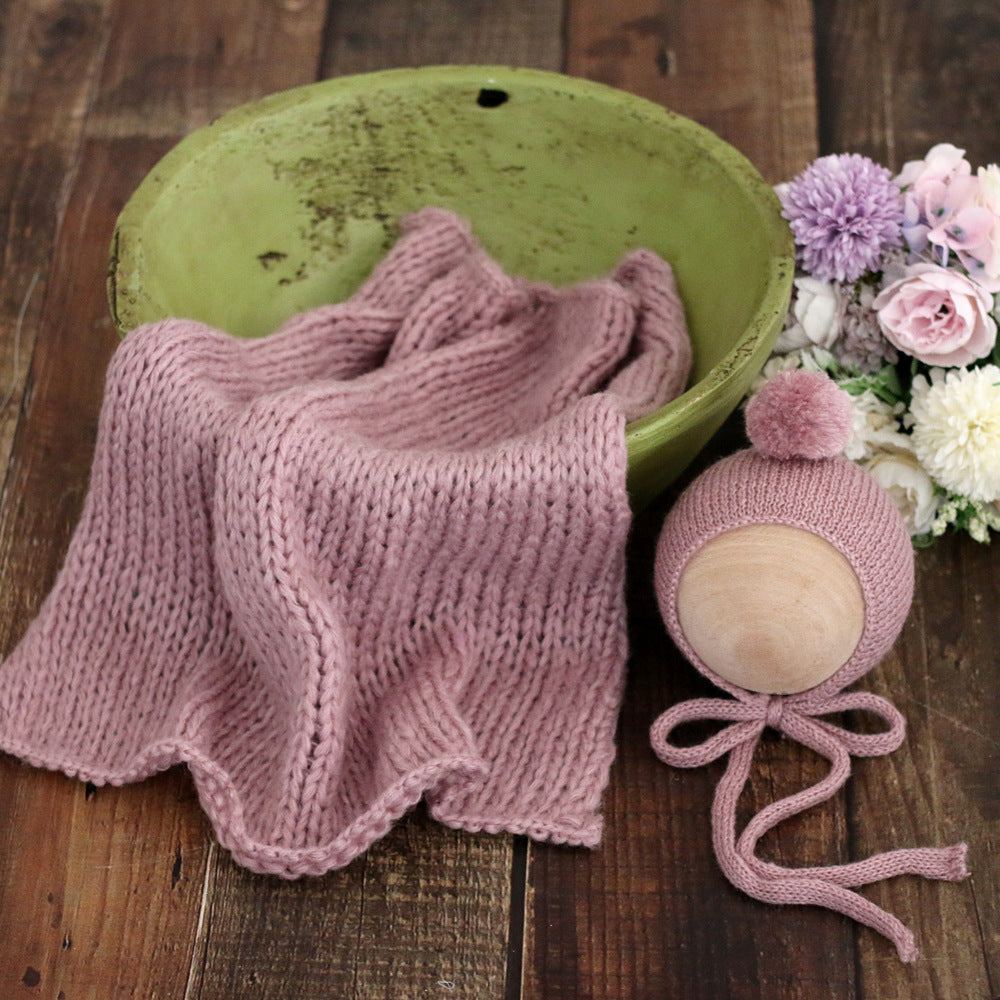 Avezano Baby Knitted Mohair Ball Cap with Padded Blanket