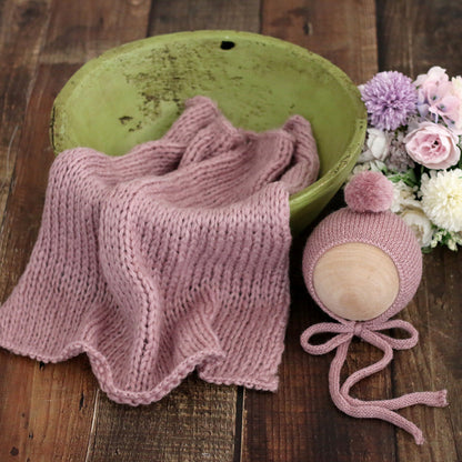 Avezano Baby Knitted Mohair Ball Cap with Padded Blanket