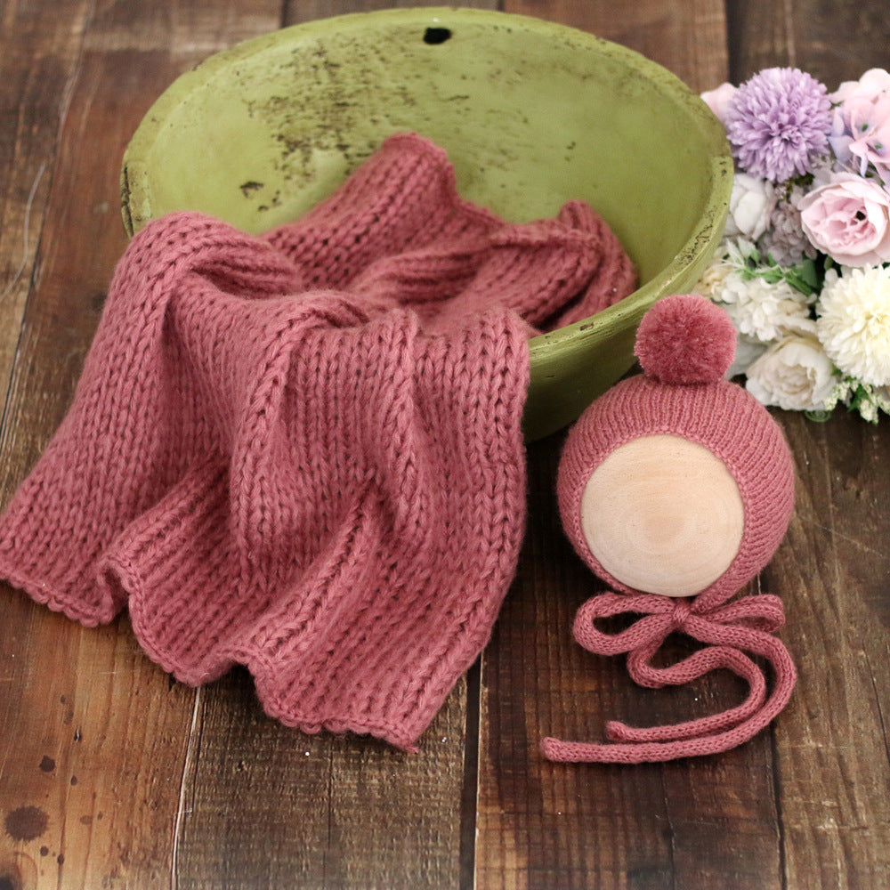 Avezano Baby Knitted Mohair Ball Cap with Padded Blanket