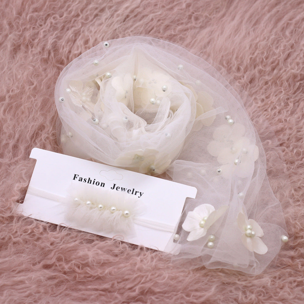 Avezano Newborn Chiffon Wrap With Pearl Headpiece Photography Prop Set
