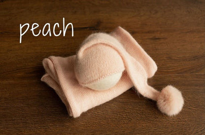 Avezano Newborn Knit Stretch Swaddle with Pom Pom Hat Photography Props
