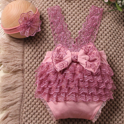 Avezano Newborn Lace Open Back Ruffle Princess Dress Photo Prop