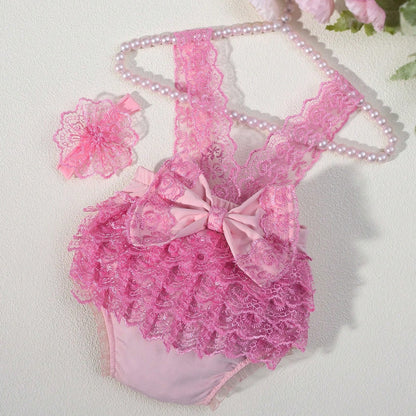 Avezano Newborn Lace Open Back Ruffle Princess Dress Photo Prop