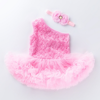 Avezano Pink Rose Off Shoulder Romper Dress Set