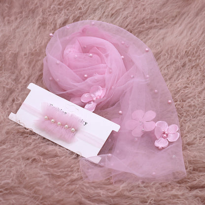 Avezano Newborn Chiffon Wrap With Pearl Headpiece Photography Prop Set