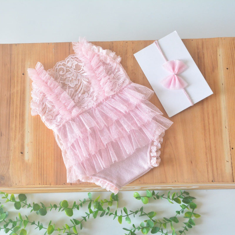 Avezano Newborn Ruffled Lace Romper Photoshoot Outfit