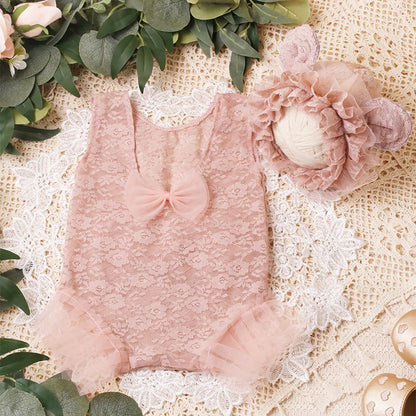 Avezano Newborn Lace Ruffle Dress Baby Full Moon Photography Outfit Set