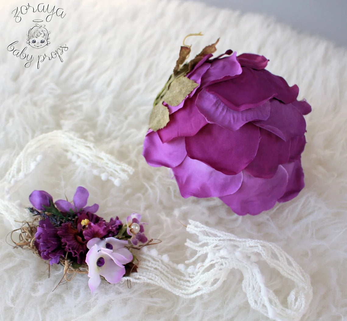 Avezano Newborn Floral Outfit Headband Set Photography Prop