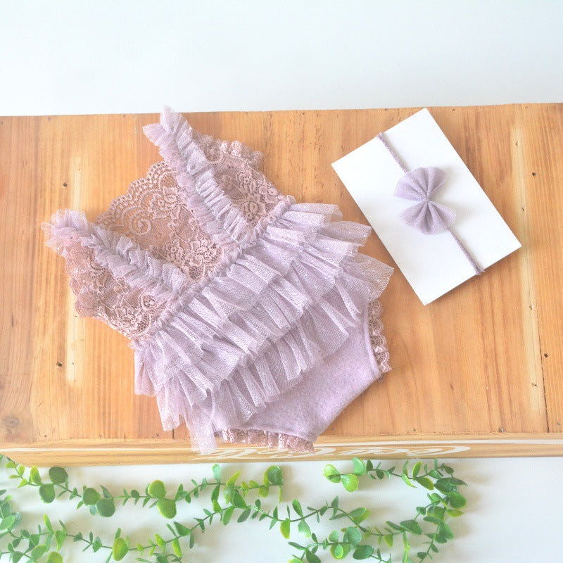 Avezano Newborn Ruffled Lace Romper Photoshoot Outfit