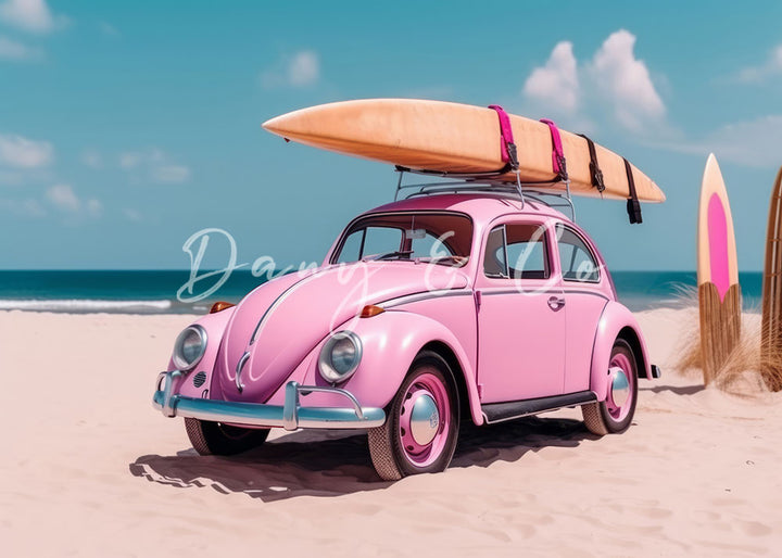 Avezano Summer Beach Pink Sedan Kids Photography Backdrop Designed By Danyelle Pinnington-AVEZANO