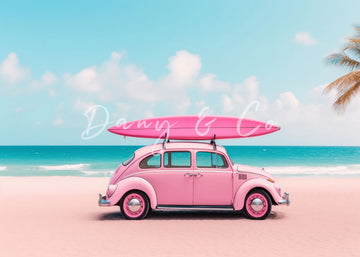Avezano Summer Beach Pink Car Kids Photography Backdrop Designed By Danyelle Pinnington-AVEZANO