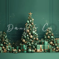 Avezano Winter Christmas Tree and Gift Photography Backdrop Room Set