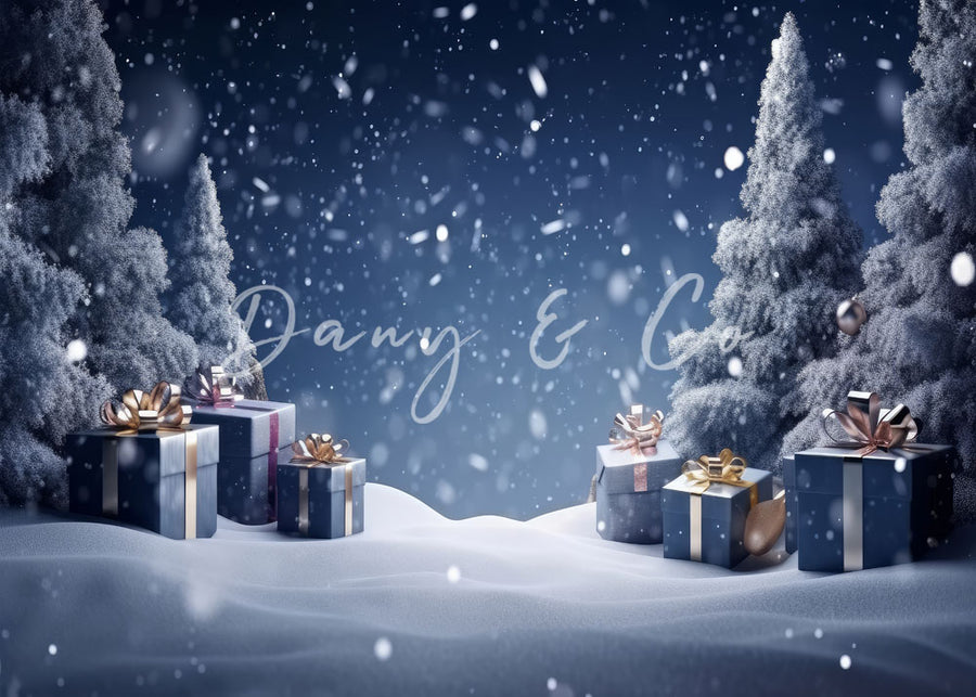 Avezano Snowy Winter and Christmas Presents Photography Backdrop Designed By Danyelle Pinnington-AVEZANO