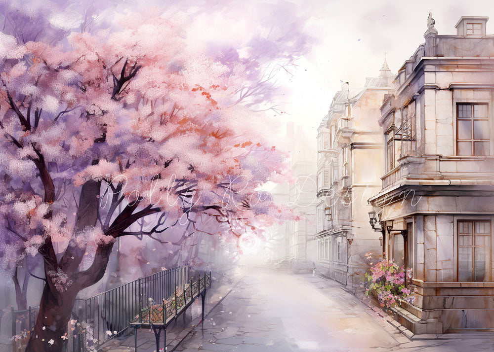 Avezano Spring Morning Street Photography Backdrop Designed By Polly Ro Design-AVEZANO