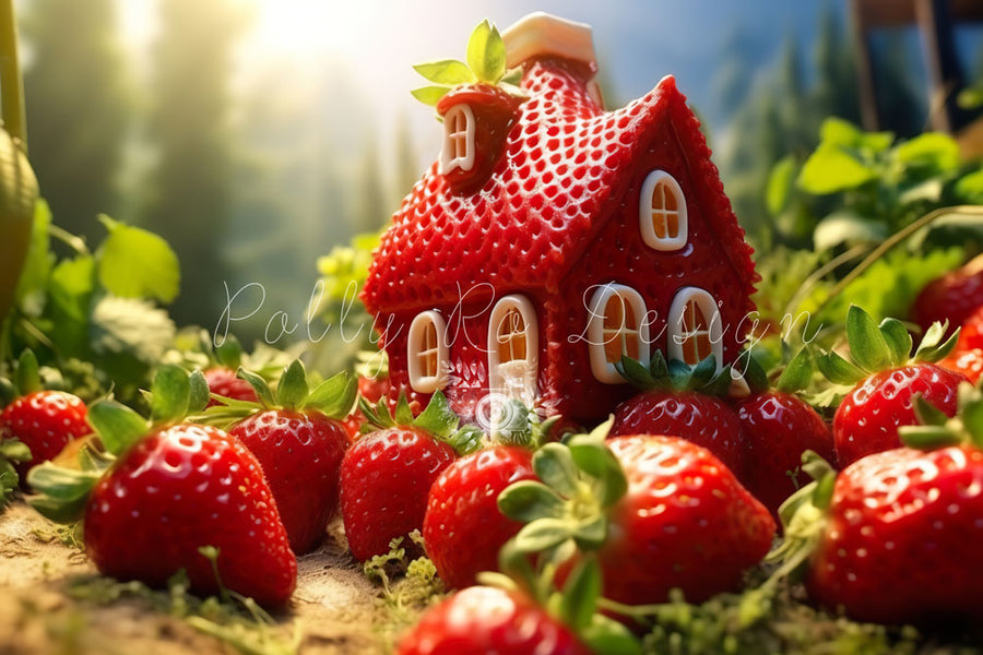 Avezano Strawberry Fields and Houses Photography Backdrop Designed By Polly Ro Design-AVEZANO